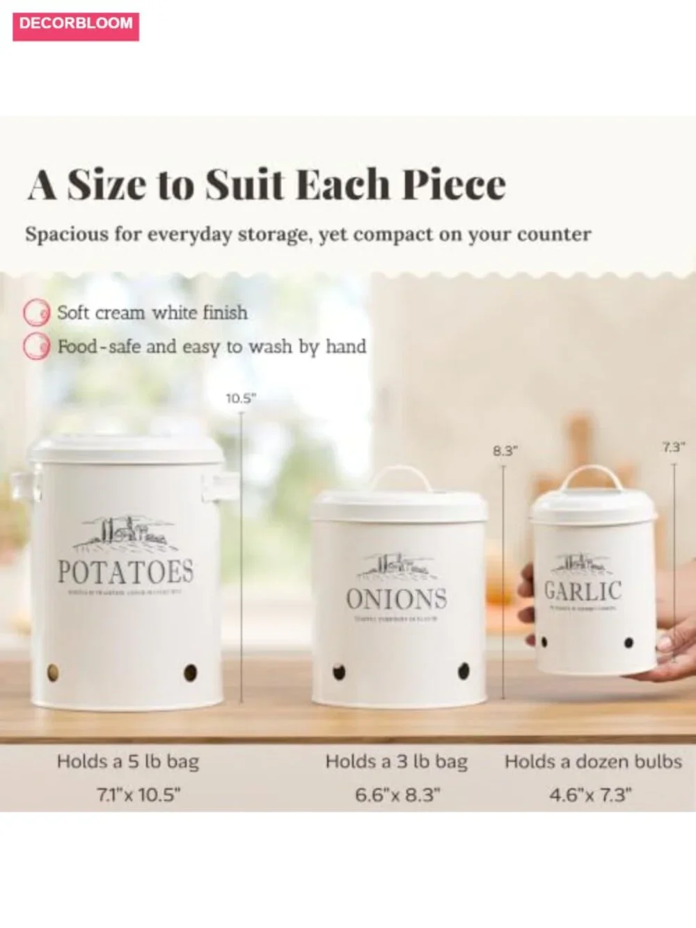 3-Piece Potato Onion Garlic Storage Bin Set with Lids for Kitchen Counter